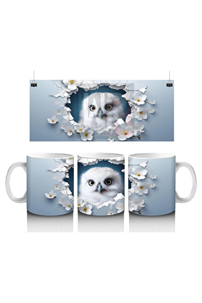 Luluyen Cute Owl Surrounded by White Flowers – Printed Coffee Mug