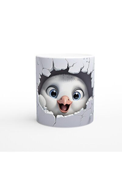 Luluyen كوب مطبوع عليه شبل البطريق ينظر من خلال الجدار المتشقق