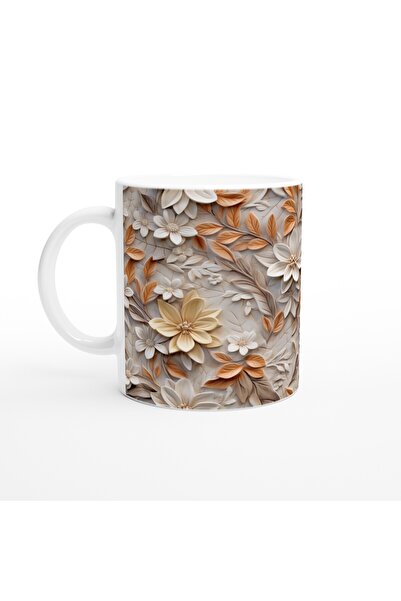 Generic Brand Relief Floral Mug in Cream and Cinnamon Shades