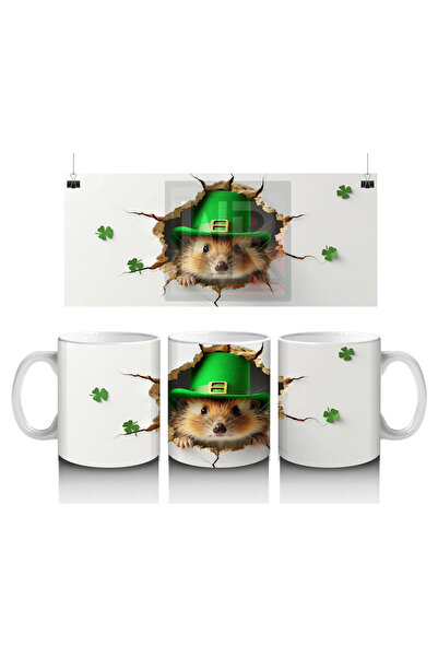 Luluyen تصميم لطيف على شكل قنفذ مع قبعة القديس باتريك - كوب قهوة مطبوع