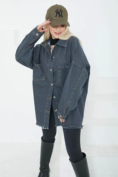 STILVANA Women's Double Pocket Tassel Detail Denim Jacket