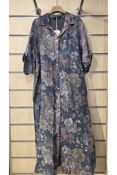 Park Moda Rochie lungă italiană din in, model trandafir