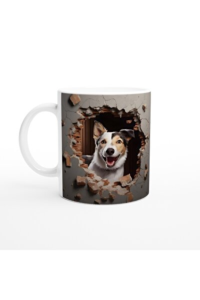 Luluyen كوب كلب مبهج ينظر من خلال الجدار المكسور