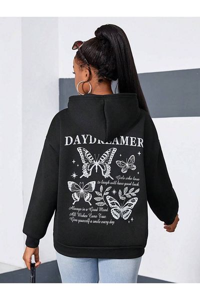 aynewmoda Woman butterfly Printed Hooded top