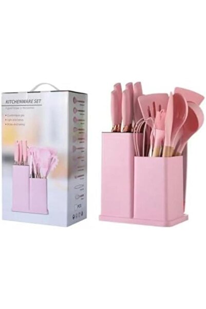 Tradeo 19pcs pink silicone spatula set with holder—BPA-free, heat-resistant, safe for nonstick cookware.