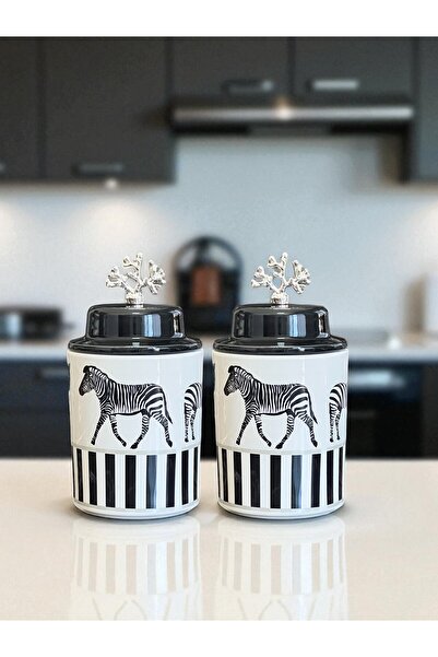 ferayhome طقم توابل مكون من قطعتين من السيراميك بغطاء على شكل حصان حمار وحشي فضي