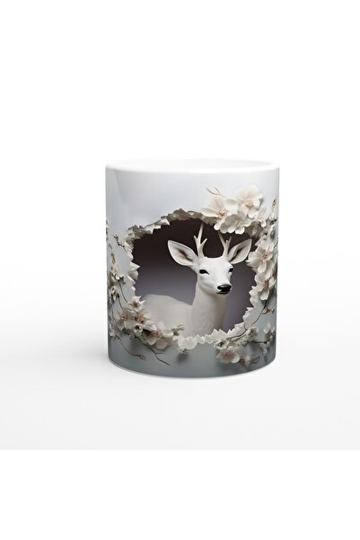 Luluyen كوب مطبوع عليه غزال أبيض يحدد بين الزهور