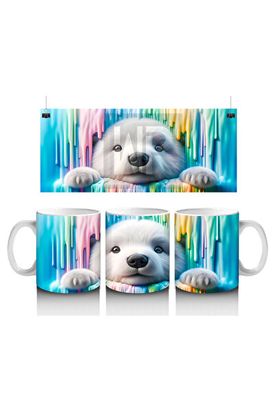 Luluyen دب القطب يطيل وجهه بين ألوان الطلاء الملونة - كوب قهوة مطبوع