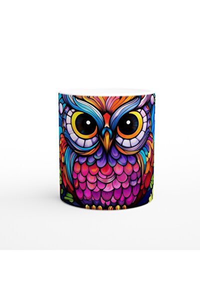 Luluyen Stained Glass Owl among Colorful Flowers Printed Mug