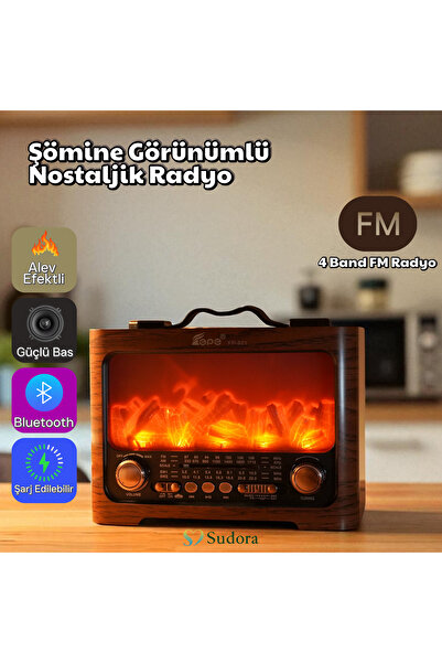 sudora FP-821 Şömine Görünümlü FM Radyo & Bluetooth Hoparlör