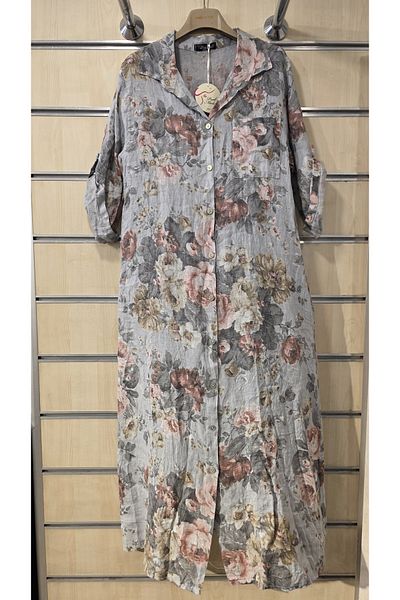 Park Moda Rochie lungă italiană din in, model trandafir