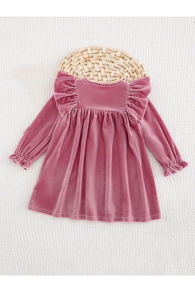 OEM Velvet dress, pink for girls, with long sleeves, 74-80 cm, 9-12 months