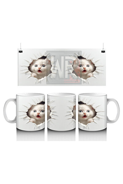 Luluyen قطة لطيفة بين جدار مكسور – كوب قهوة مطبوع