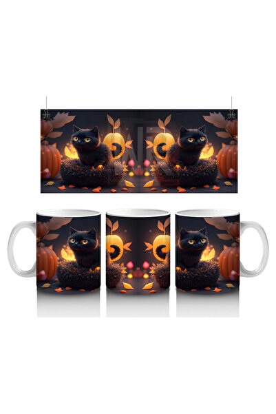 Luluyen Black Cats Hiding among Autumn Leaves – Printed Coffee Mug