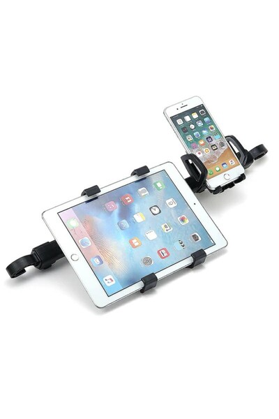 OEM Premium Quality Car Mount for 2 Devices with Headrest Attachment and 360° Rotation - Black