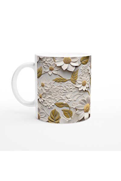 Luluyen كوب أنيق مزخرف بالزهور بألوان الكريم والخردل