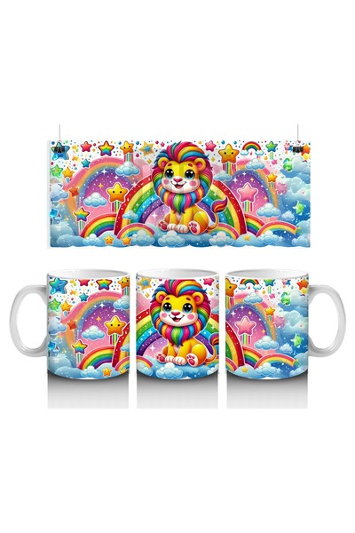 Luluyen Cute Lion Patterned Mug with Rainbow Mane That Makes Children Love Milk