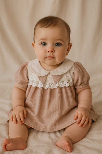 Uğur bebe Baby Girls Lace Collar Pink Dress – Summer, Cotton Stylish and Comfortable Casual Special Occasion Dress