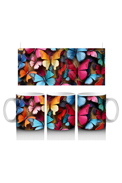 Luluyen تصميم حي مع فراشات ملونة - كوب قهوة مطبوع