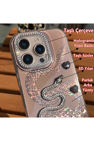 EDELFU iPhone 14 Pro Max Luxury 3D Snake Design Phone Case with Stone Decoration and Camera Frame Stone