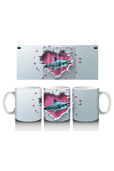 Luluyen Fish and Hearts with Turquoise Background – Printed Coffee Mug