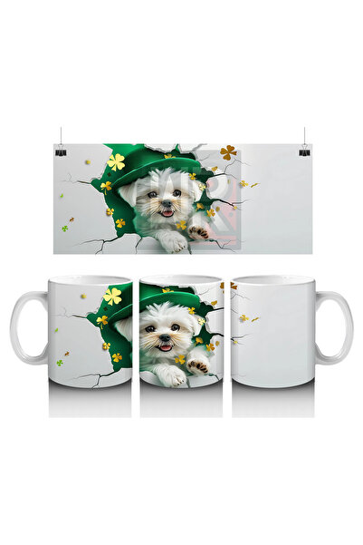 Luluyen الكلب الأليف الأبيض الذي يرتدي قبعة الحظ – كوب قهوة مطبوع