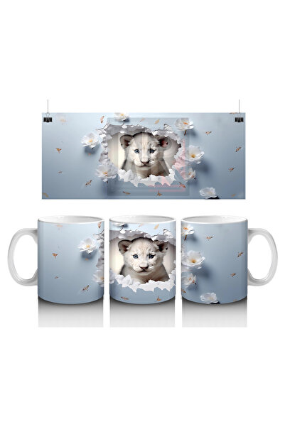Luluyen Cute Baby Tiger on Blue Background – Printed Coffee Mug