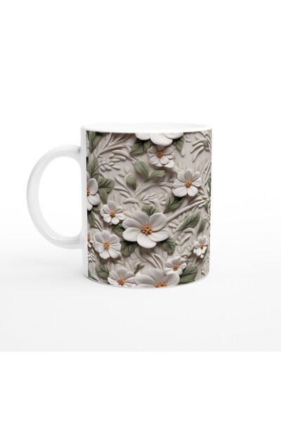 Generic Brand White Flower Garden Relief Mug Cup