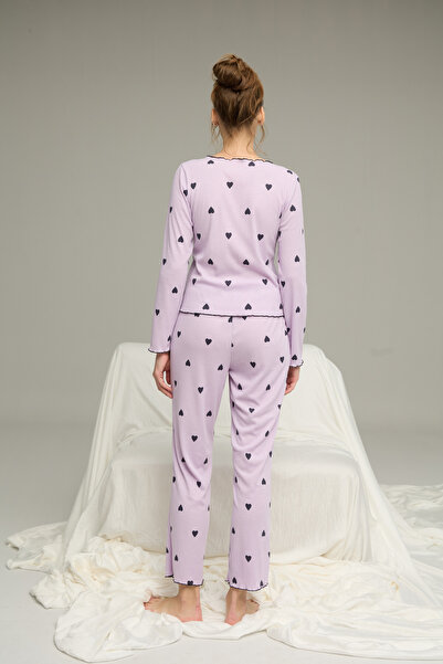 Siyah İnci Піжама з бавовняної тканини з фіолетовим сердечком і бантиком, 25226004-9