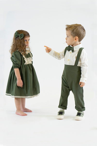 Catz Kids Kız Çocuk Haki Dantelli Elbise ve Toka