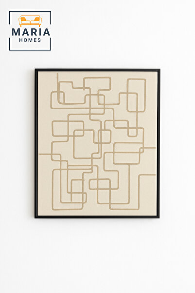 MARIA HOMES لوحة فنية جدارية كبيرة الحجم بخطوط هندسية باللونين الأبيض والبيج ...