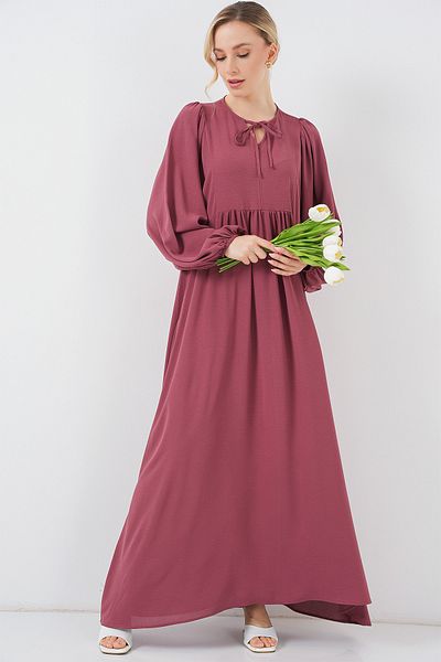 Merterium Women's Balloon Sleeve Long Hijab Dress D.Dusty Rose 1124