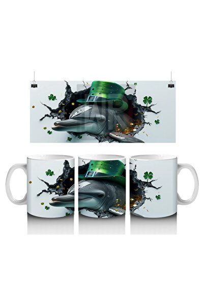 Luluyen دمية دلفين سعيدة مع قبعة القديس باتريك - كوب قهوة مطبوع