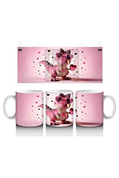 Luluyen ديناصور وردي مزين بالقلوب – كوب قهوة مطبوع