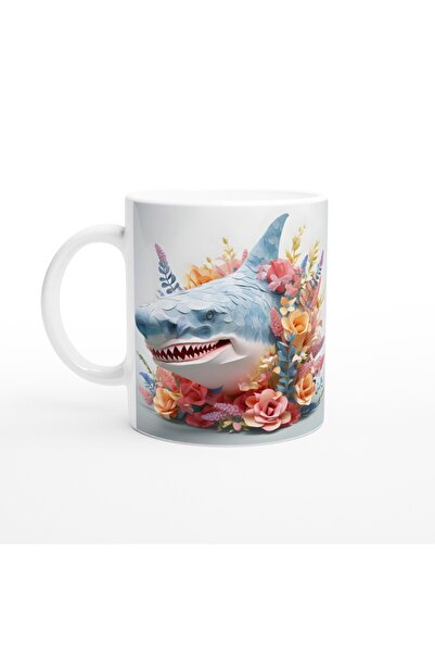 Luluyen كوب ملون بتصميم سمكة قرش مضحك ومزين بالزهور
