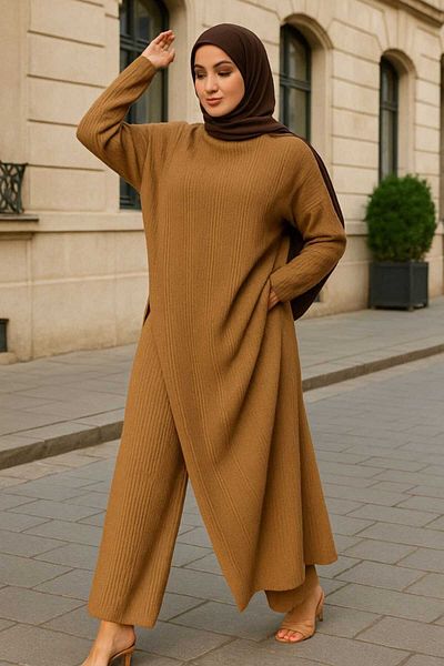 AXXAN Women's Knitwear Suit Side Slit Trouser Suit with High Waist Standard Size 36/42 Size Range