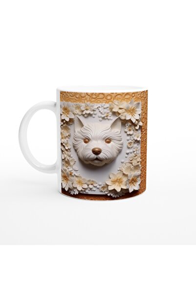Luluyen كوب مطبوع عليه شكل كلب لطيف مع إطار زهور منقوش
