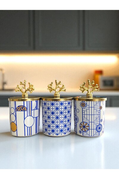 ferayhome طقم رفوف توابل مكون من 3 قطع من زاوية القهوة باللون الأزرق والذهبي ...