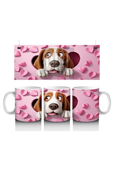 Luluyen كوب كلب مجرب ينظر إلى جدار القلب الذي يحب الأطفال الحليب