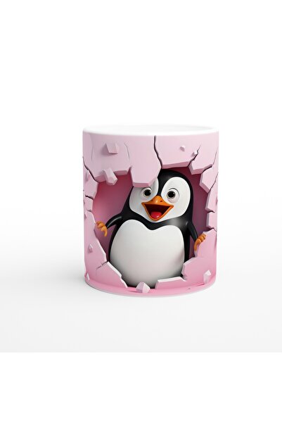Generic Brand Cheerful Penguin Themed Printed Mug Cup Punching the Pink Wall