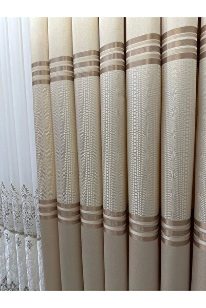 NİVEMESHOME Mizrakli Ft632256 V-101 Cream 1/3 Double Pile Fon Curtain Apm