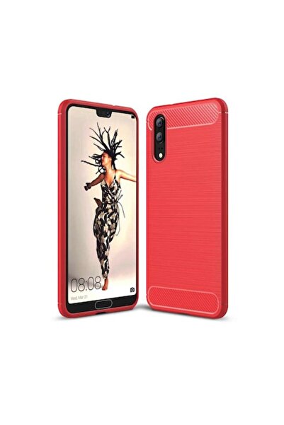 Bibilel Husa spate, carcasa antisoc silicon su insertii carbon, Rosu, Huawei P20