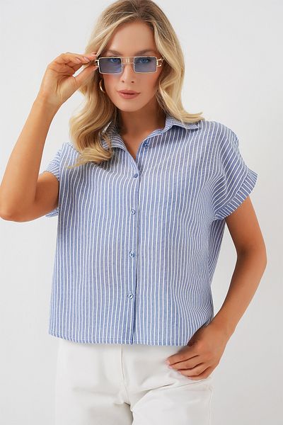 Bigdart Women's Striped Short Sleeve Shirt 20354 - Indigo