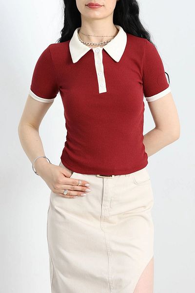 KapadokyaButik Polo Collar Short Sleeve Bluz