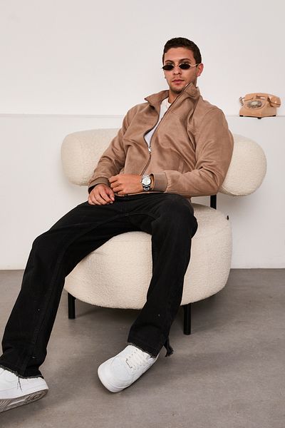 STOCX Men's Suede Fabric Zippered Bomber Jacket