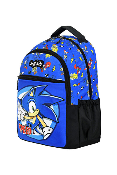 CAKARD Set de 3 genți de școală cu tematică Sonic pentru copii Joy's (rucsac + geantă de umăr + suport stilou) - albastru