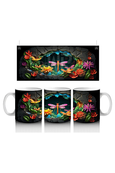 Luluyen زهور وردية وحشرة اليعسوب تتوهج في الكهف المظلم - كوب قهوة مطبوع