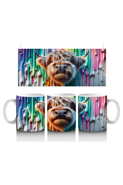 Luluyen حليب البقرة المضحكة على خلفية ملونة متدلية - كوب قهوة مطبوع