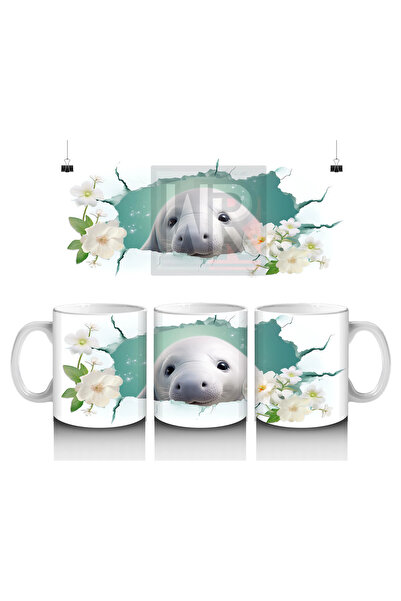 Luluyen Cute Seal Decorated with White Flowers – Printed Coffee Cup