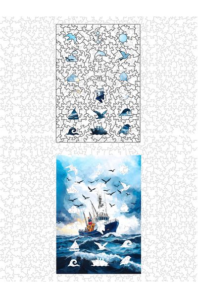 Emirgan 183 Piece Wooden Puzzle – Fishing Boat and Sea Figure Puzzle Gift
